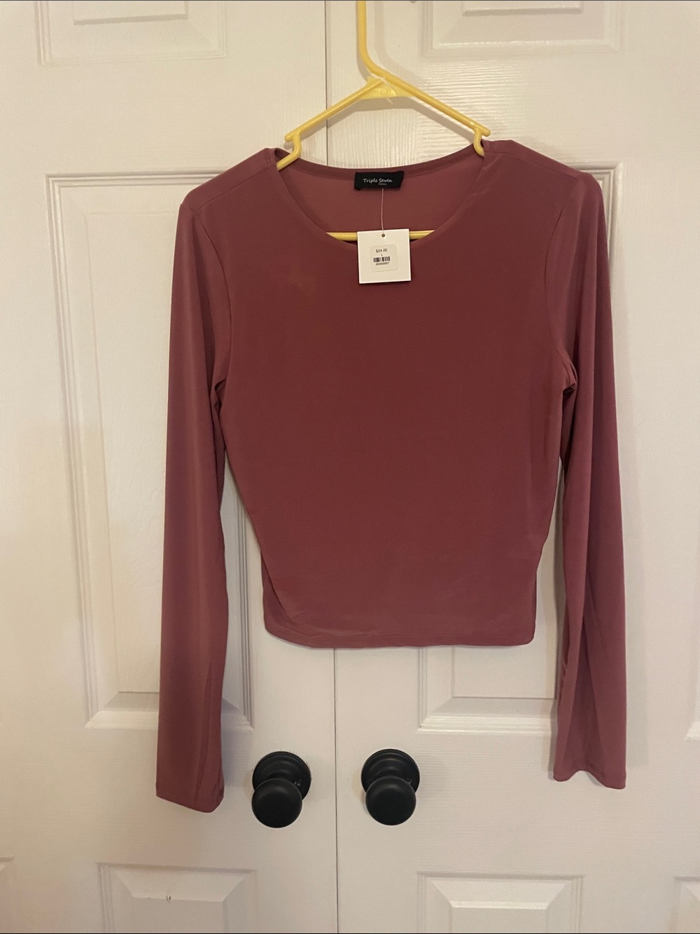 Stretch Crewneck Long Sleeve Top in Mauve by
